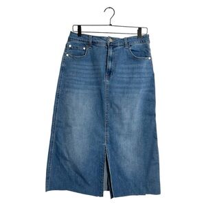 OAT New York Blue Denim Midi Skirt with Front Slit Size 10/30 Classic Preppy